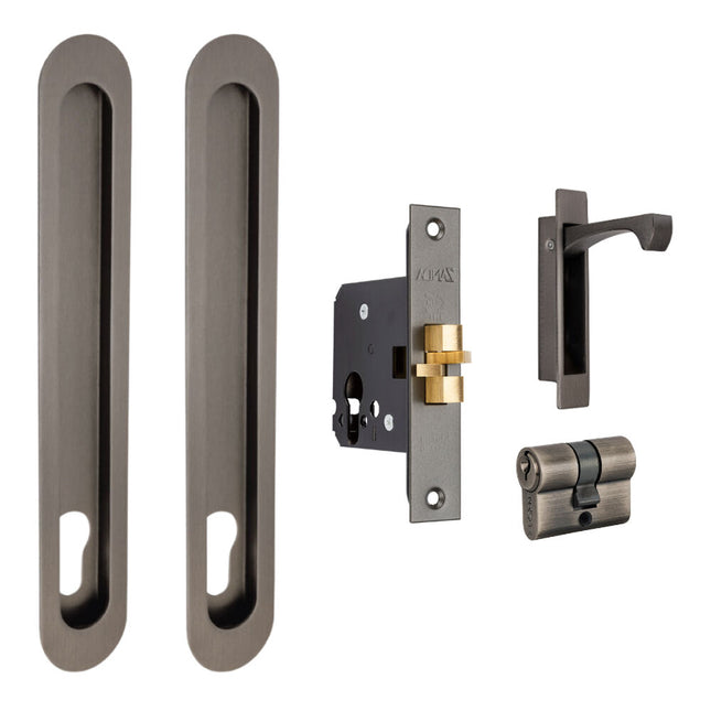 1185.GN | Duke Oval Sliding Door Euro Lock Kit 250x40mm Graphite Nickel | Zanda Architectural