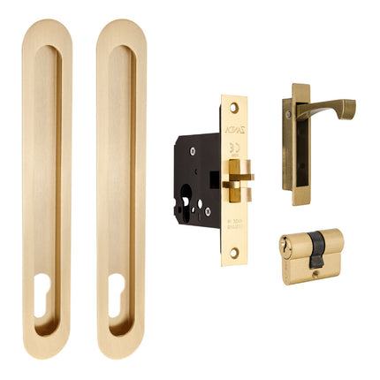 1185.SB | Duke Oval Sliding Door Euro Lock Kit 250x40mm Satin Brass | Zanda Architectural