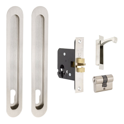 Zanda Door Lock | Commercial & Residential Lock Hardware | Duke Oval Sliding Door Euro Lock Kit 250x40mm Stainless Steel 1185.SS