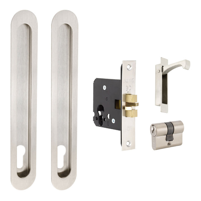 Zanda Door Lock | Commercial & Residential Lock Hardware | Duke Oval Sliding Door Euro Lock Kit 250x40mm Stainless Steel 1185.SS