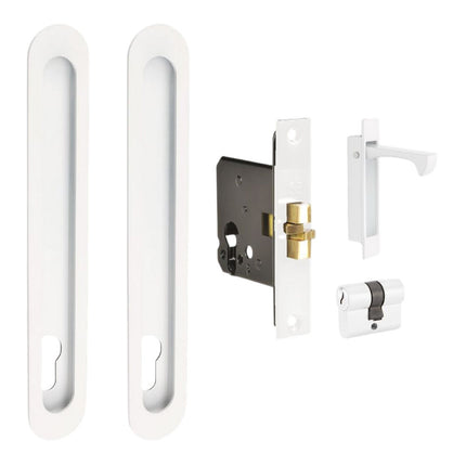 1185.WHT | Duke Oval Sliding Door Euro Lock Kit 250x40mm White | Zanda Architectural