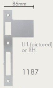 1187.L.SS | 1187LSS Extended Strike Plate Left Hand Satin Stainless Steel 86mm | Zanda Architectural