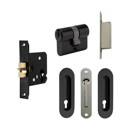 1188.BLK | Oval Style Sliding Door Euro Lock Kit Matt Black | Zanda Architectural