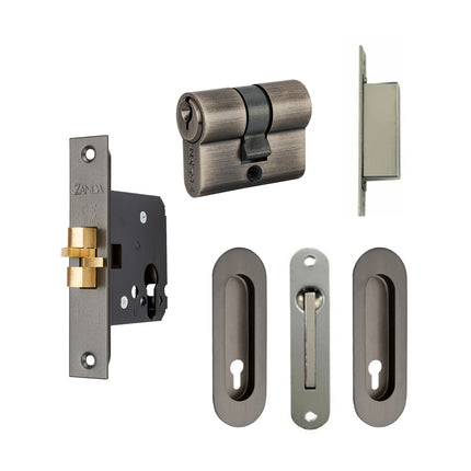 Oval Style Sliding Door Euro Lock Kit Graphite Nickel 1188.GN Zanda | Decorus Hardware