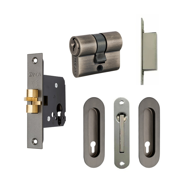 Oval Style Sliding Door Euro Lock Kit Graphite Nickel 1188.GN Zanda | Decorus Hardware