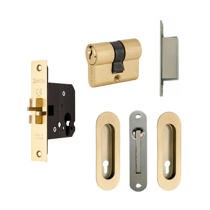 1188.SB | Oval Style Sliding Door Euro Lock Kit Satin Brass | Zanda Architectural