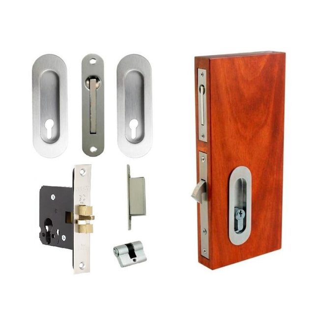 Oval Style Sliding Door Euro Lock Kit Stainless Steel 1188.SS Zanda