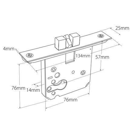 1290.GN | Sliding Door Euro Mortice Lock Claw Style Graphite Nickel 57x76mm 1290GN | Zanda Architectural