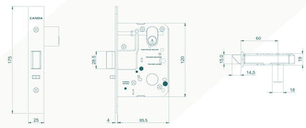 1450.SB | Commercial Mortice Lock Fire Rated 60mm Satin Brass | Zanda Architectural