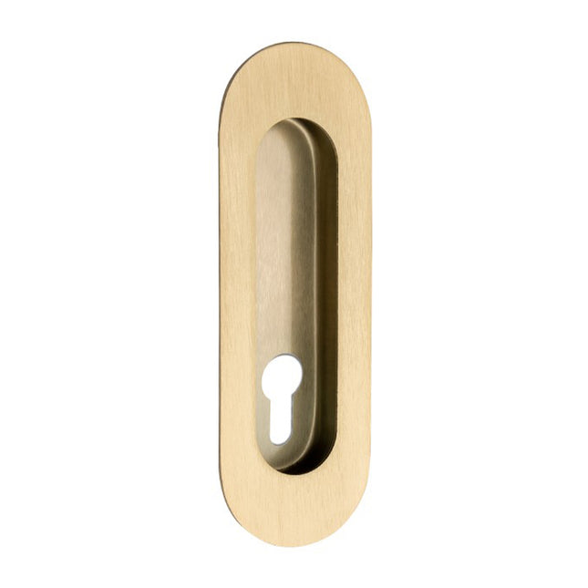 Oval Flush Pull Concealed Fix Euro Keyhole 120mm Satin Brass 5241.E.SB Zanda | Decorus Hardware