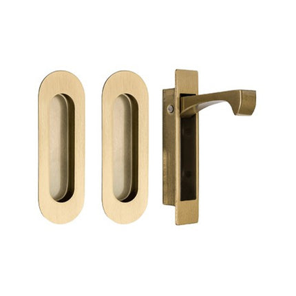 Duke Oval Style Flush Pull Kit Satin Brass 5260.SB Zanda | Decorus Hardware