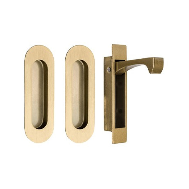 Duke Oval Style Flush Pull Kit Satin Brass 5260.SB Zanda | Decorus Hardware
