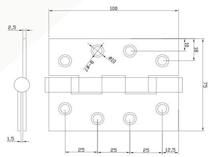 5901.WH | Door Butt Hinge Loose Pin 100x75x2.5mm White T | Zanda Architectural