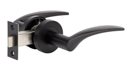 7033.BLK | Apollo Door Handle Lever on Round Rose Passage Set Matt Black | Zanda Architectural