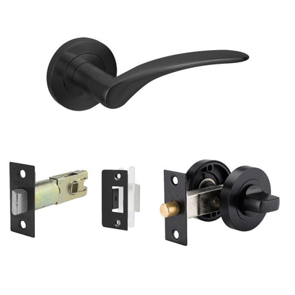 Apollo Door Handle Lever on Round Rose Privacy Set Matt Black 7034.BLK Zanda | Decorus Hardware