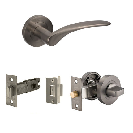 7034.GN | Apollo Door Handle Lever on Round Rose Privacy Set Graphite Nickel | Zanda Architectural
