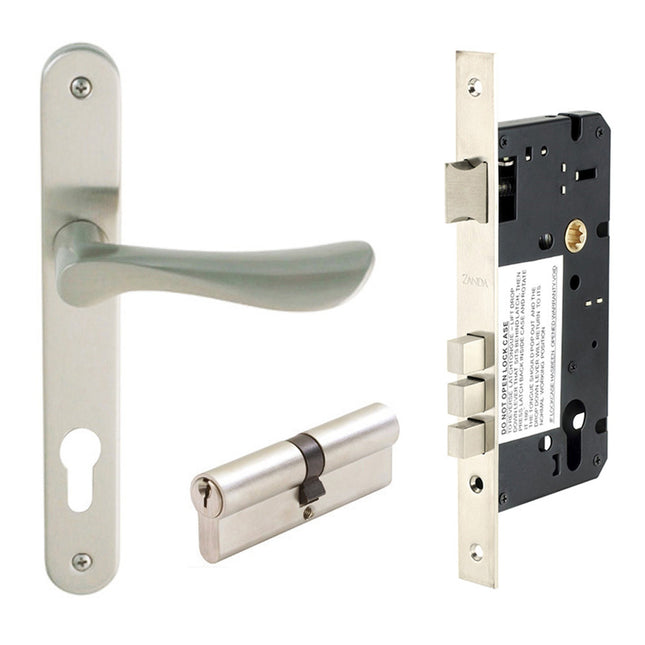 Astron Juno Longplate Door Lever Handle Entrance Set 70mm Key/Key Brushed Nickel 7038.3.BN Zanda | Decorus Hardware