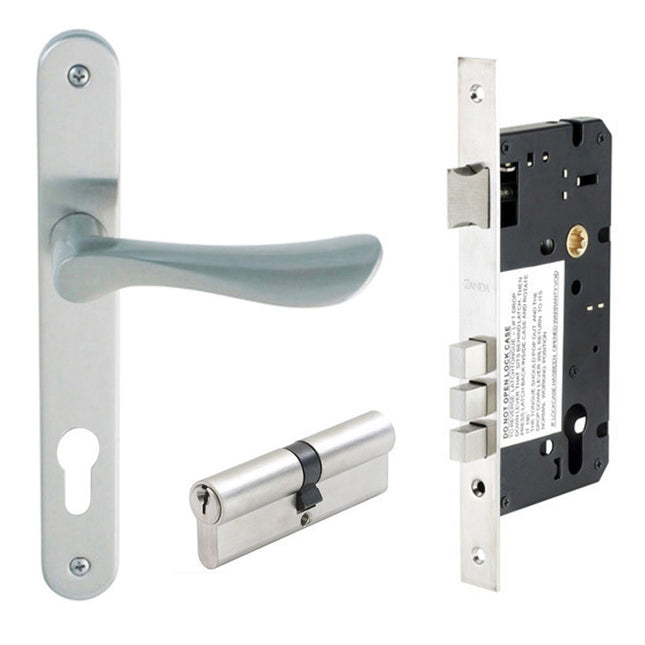 Astron Juno Longplate Door Lever Handle Entrance Set 70mm Key/Key Satin Chrome 7038.3.SC Zanda | Decorus Hardware