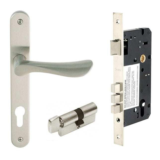 Astron Juno Longplate Door Lever Handle Entrance Set 70mm Key/Turn Brushed Nickel 7038.4.BN Zanda | Decorus Hardware