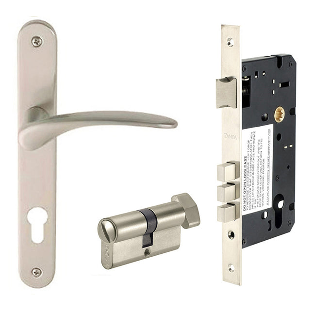 Apollo Longplate Door Lever Handle Privacy Set Brushed Nickel 7045.PR.BN Zanda | Decorus Hardware