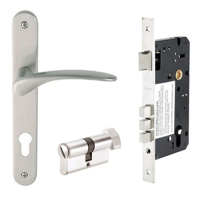 Apollo Longplate Door Lever Handle Privacy Set Satin Chrome 7045.PR.SC Zanda | Decorus Hardware