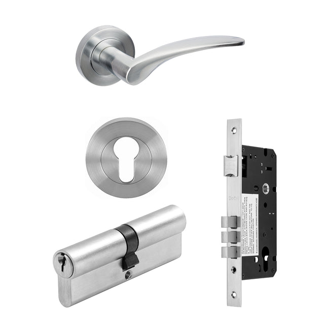 Apollo Door Handle Entrance Set 60mm (Key/Key) Satin Chrome 70801SC Zanda | Decorus Hardware
