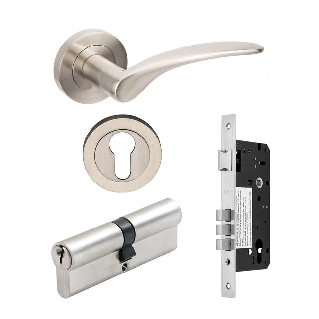 Apollo Door Handle Entrance Set 70mm (Key/Key) Brushed Nickel 70803BN Zanda | Decorus Hardware