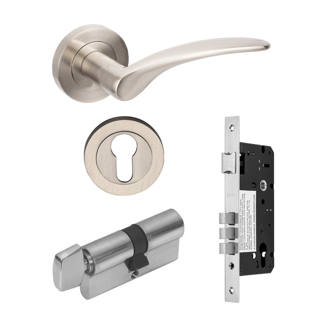 Apollo Door Handle Entrance Set 70mm (Key/Turn) Brushed Nickel 70804BN Zanda | Decorus Hardware