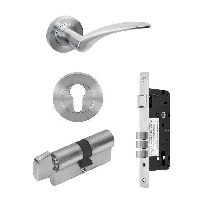 Apollo Door Handle Entrance Set 70mm (Key/Turn) Satin Chrome 70804SC Zanda | Decorus Hardware