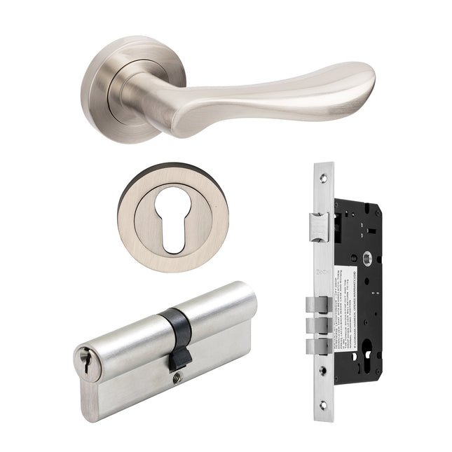 Juno Door Handle Lever Entrance Set 60mm (Key/Key) Brushed Nickel 70811BN Zanda | Decorus Hardware