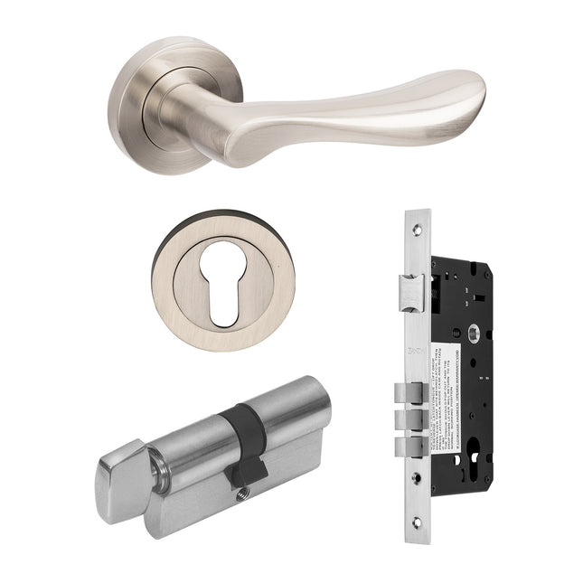 Juno Door Handle Lever Entrance Set 60mm (Key/Turn) Brushed Nickel 70812BN Zanda | Decorus Hardware