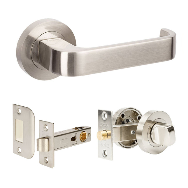 Streamline Integrated Privacy Set with Latch Brushed Nickel 7090.BN Zanda | Decorus Hardware