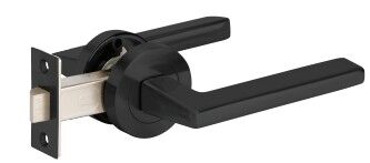 7107.BLK | Vector Door Handle Lever on Round Rose Passage Set Matt Black | Zanda Architectural