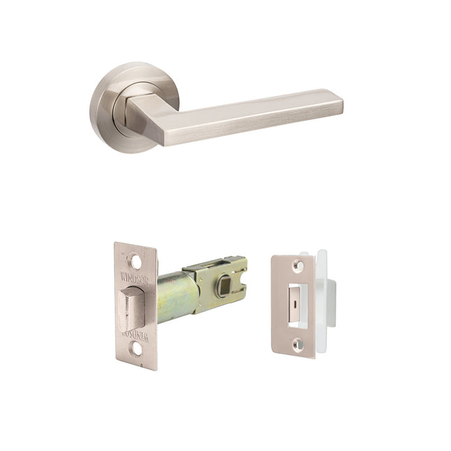 Vector Door Handle Lever on Round Rose Passage Set Brushed Nickel 7107.BN Zanda | Decorus Hardware