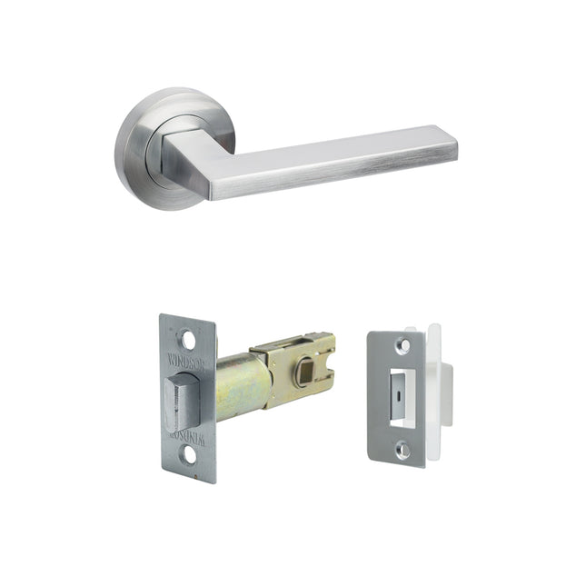 Vector Door Handle Lever on Round Rose Passage Set Satin Chrome 7107.SC Zanda | Decorus Hardware
