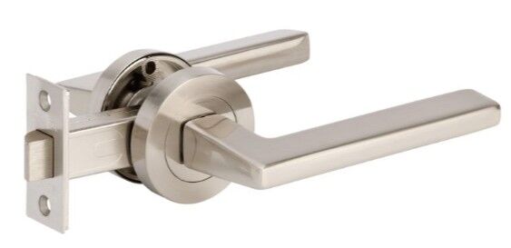 7107.SC | Vector Door Handle Lever on Round Rose Passage Set Satin Chrome | Zanda Architectural