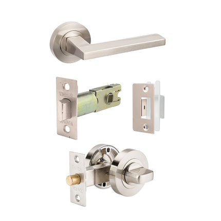 7108.BN | Vector Door Handle Lever on Round Rose Privacy Set Brushed Nickel | Zanda Architectural