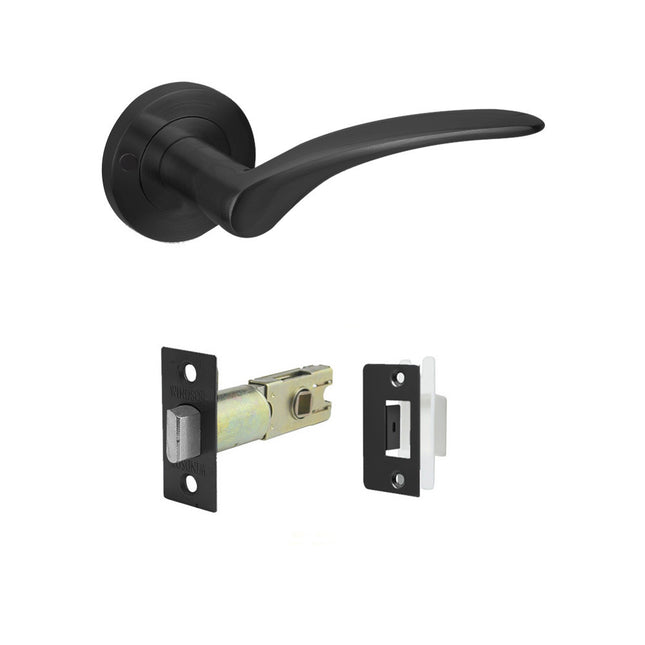 Apollo Door Handle Lever on Round Rose Integrated Privacy Set Matt Black 7191.BLK Zanda | Decorus Hardware