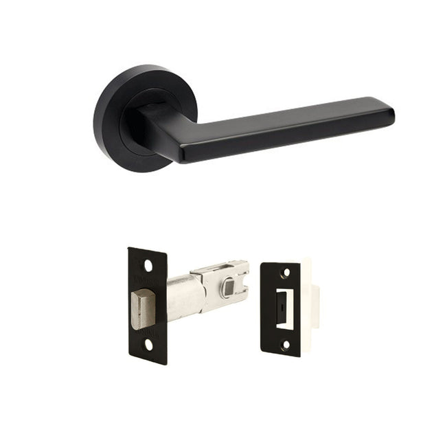 Vector Door Handle Lever on Round Rose Integrated Privacy Set Matt Black 7196.BLK Zanda | Decorus Hardware