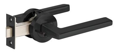 7196.BLK | Vector Door Handle Lever on Round Rose Integrated Privacy Set Matt Black | Zanda Architectural