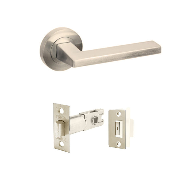 Vector Door Handle Lever on Round Rose integrated Privacy Set Brushed Nickel 7196.BN Zanda | Decorus Hardware