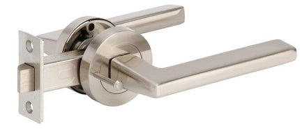 7196.BN | Vector Door Handle Lever on Round Rose integrated Privacy Set Brushed Nickel | Zanda Architectural
