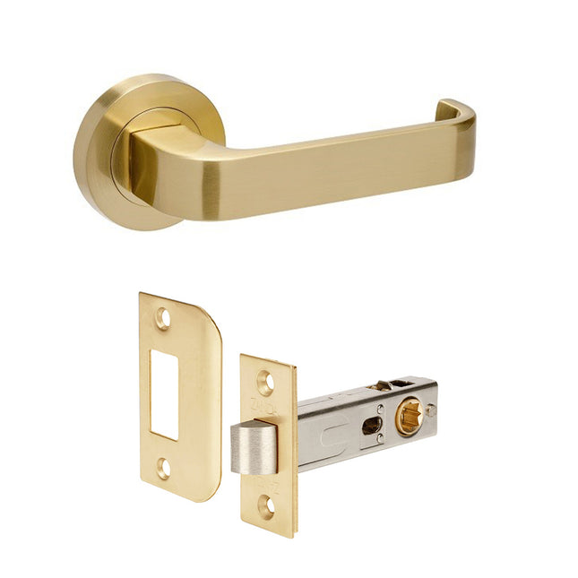 Streamline Door Lever Handle on Round Rose Passage Set Satin Brass 7314.SB Zanda | Decorus Hardware