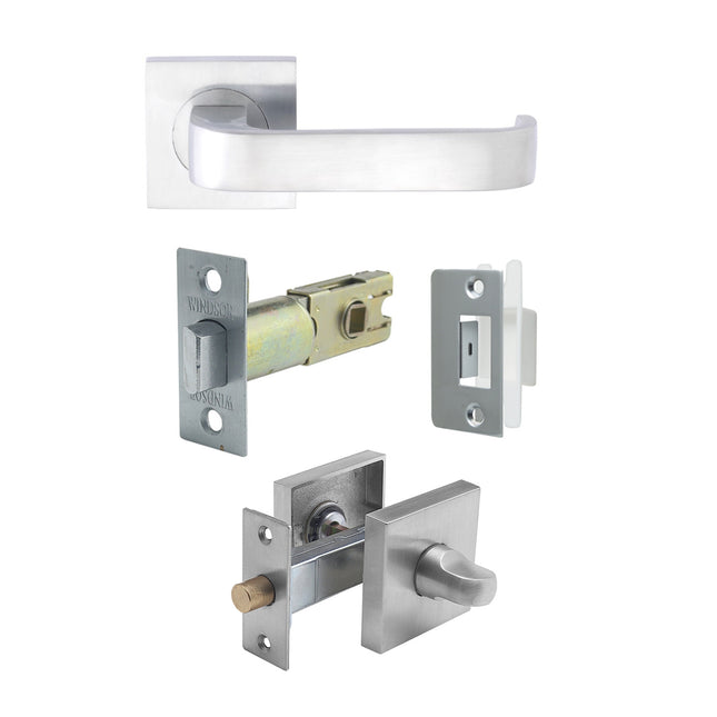 Zanda Door Handle | Designer Lever & Handle Set | Streamline Door Handle Privacy Set Satin Chrome 7315PRSC