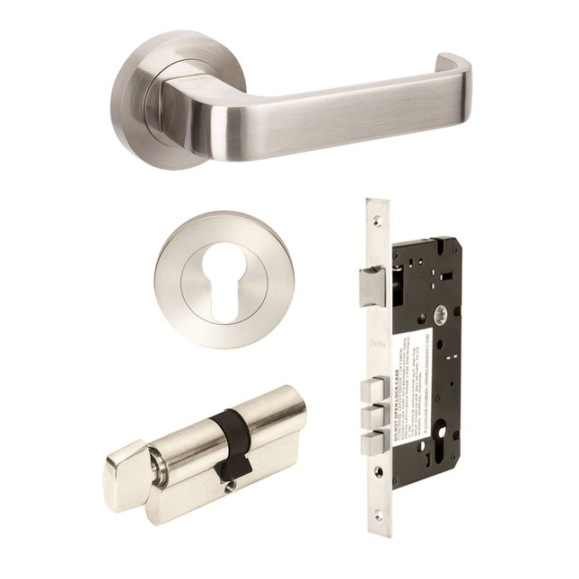 Streamline Door Handle Entrance Set 60mm (Key/Turn) Brushed Nickel 7316E2BN Zanda | Decorus Hardware
