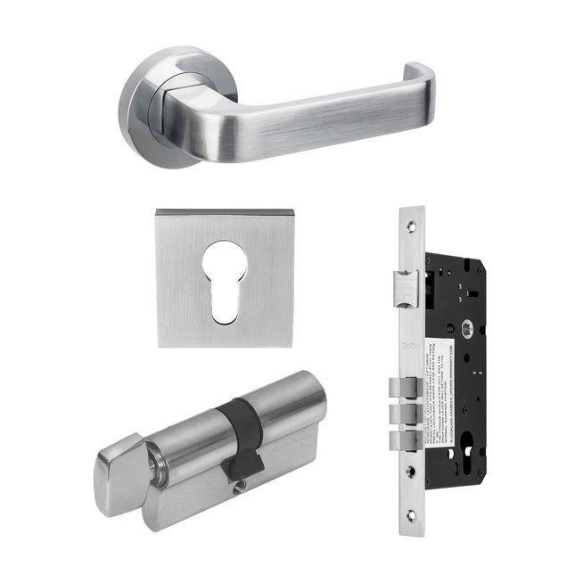 Streamline Door Handle Entrance Set 60mm (Key/Turn) Satin Chrome 7316E2SC Zanda | Decorus Hardware