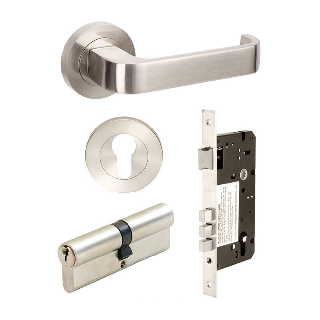 Streamline Door Handle Entrance Set 70mm (Key/Key) Brushed Nickel 7316E3BN Zanda | Decorus Hardware