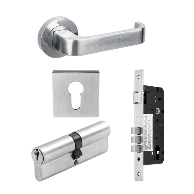 Streamline Door Handle Entrance Set 70mm Key /Key Satin Chrome 7316E3SC Zanda | Decorus Hardware