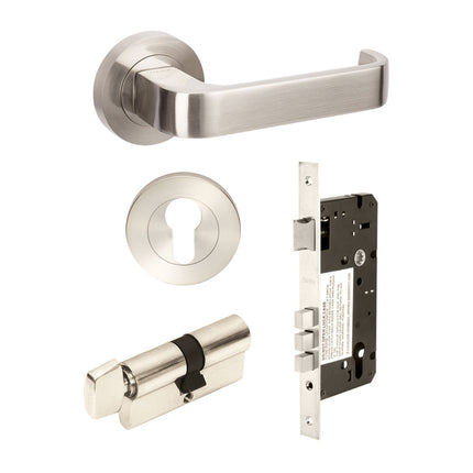 Streamline Door Handle Entrance Set 70mm (Key/Turn) Brushed Nickel 7316E4BN Zanda | Decorus Hardware