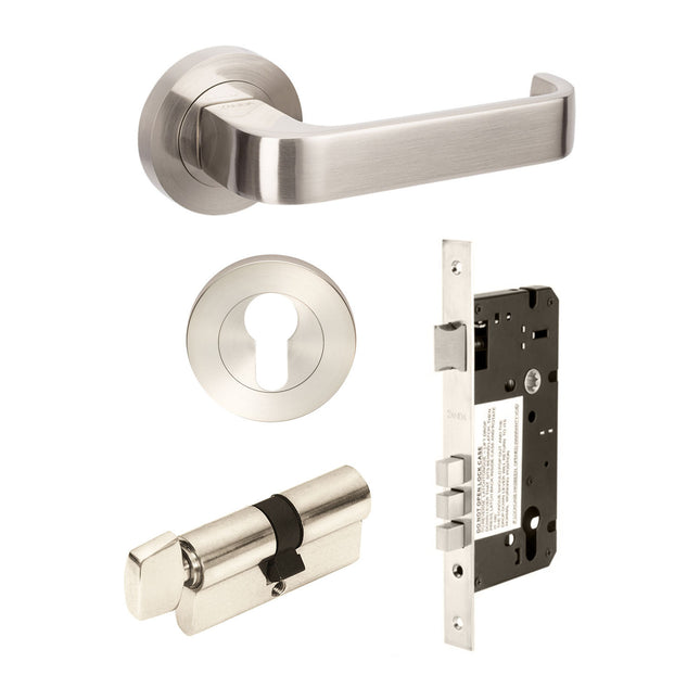 Streamline Door Handle Entrance Set 70mm (Key/Turn) Brushed Nickel 7316E4BN Zanda | Decorus Hardware